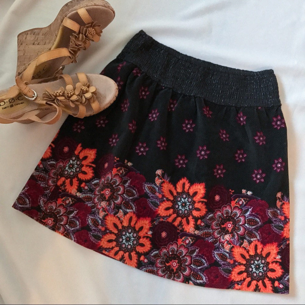Free People Black Floral Corduroy Mini Skirt XS 0