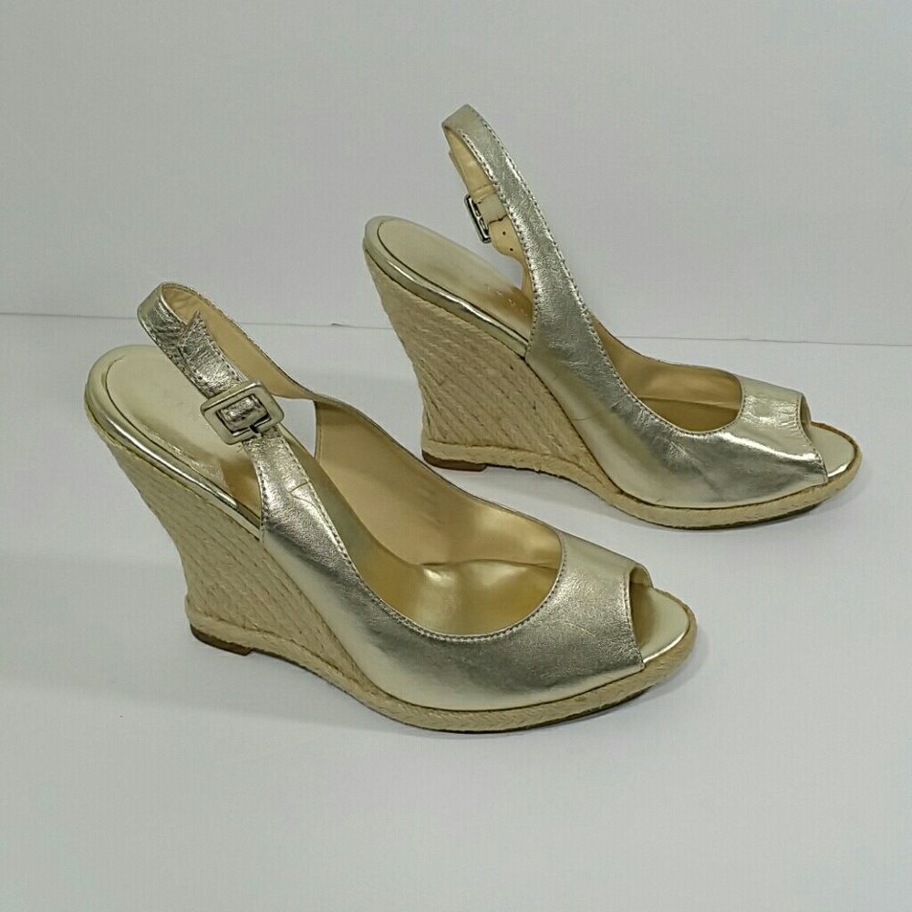 Ivank Trump Gold Espadrille Wedge Sandals