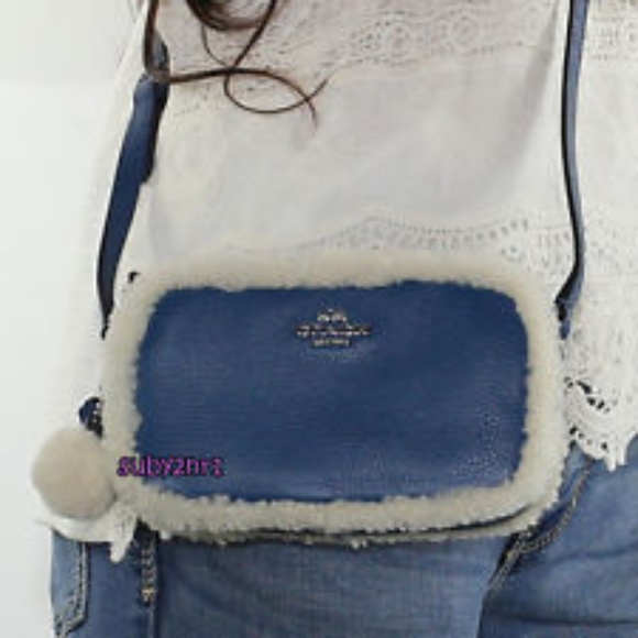 COACH-LEATHER & SHEARLING-SLATE-Pouch~64706~NWT - Picture 2 of 8