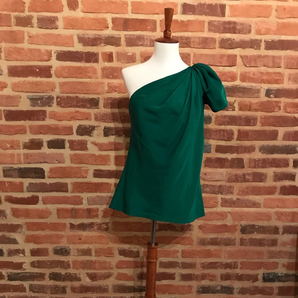 One shoulder emerald green top