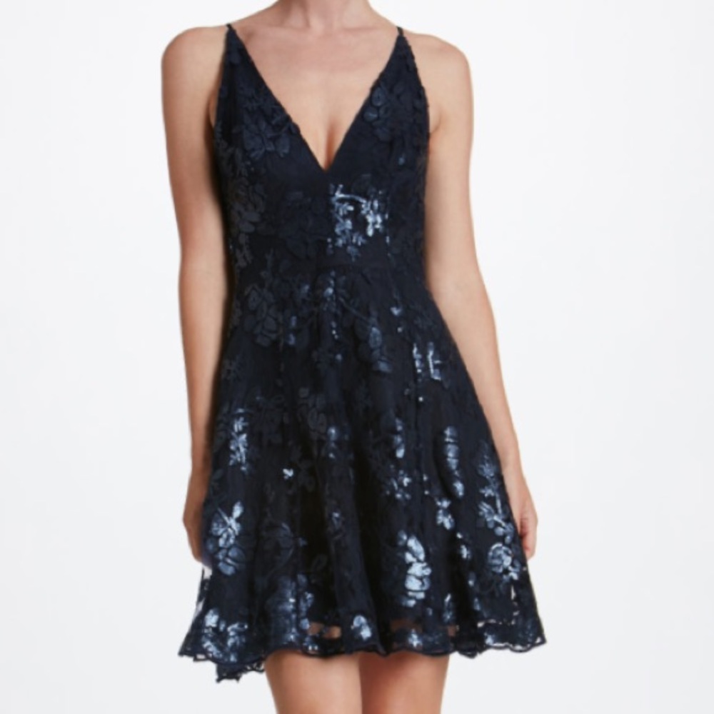 Sequin & Lace Fit and Flare Party Dress