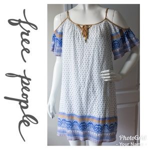 Free People White Blue Off Shoulder Dress S 4 6