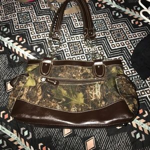 Brown leather camo purse