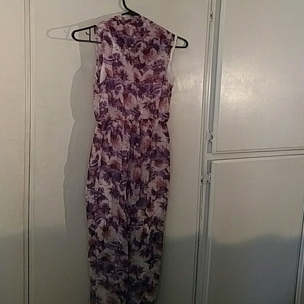 Sheer purple flowered jumpsuit with body suit