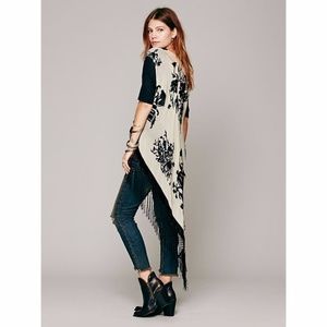 Free People Beige Velvet Blossom Sheer Vest Kimono
