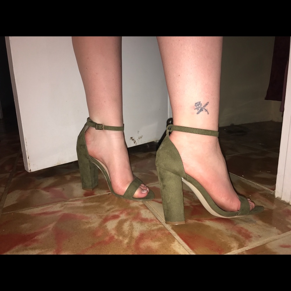 Green strapped heels
