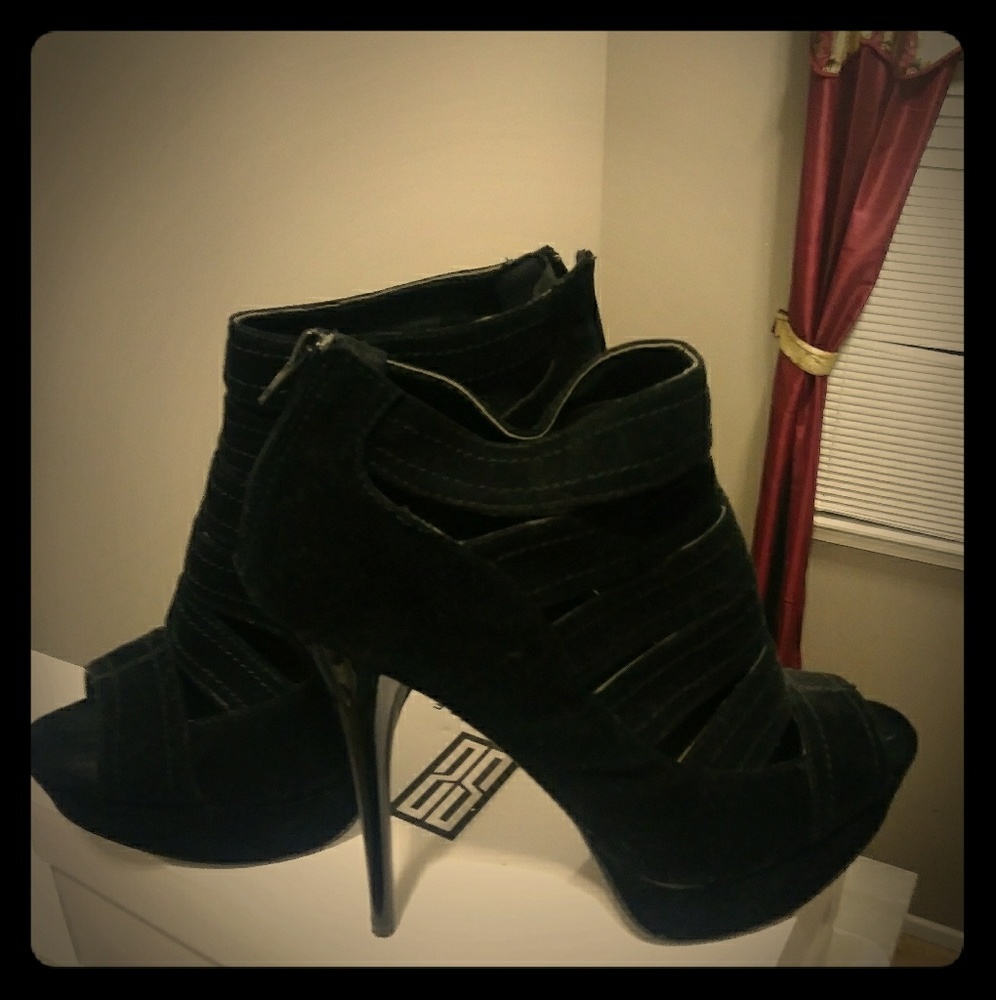 Peep Toe Black Suede Ankle Boot