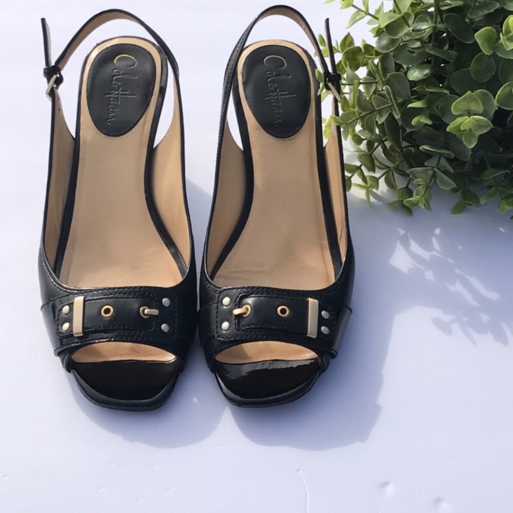 Cole Haan black leather peep-toe sling backs Sz. 9