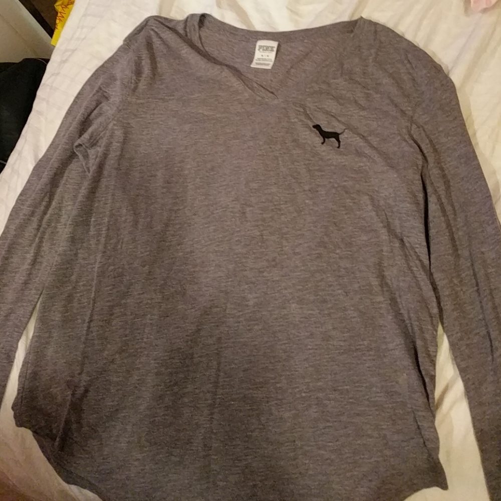 Pink long sleeve gray t shirt medium
