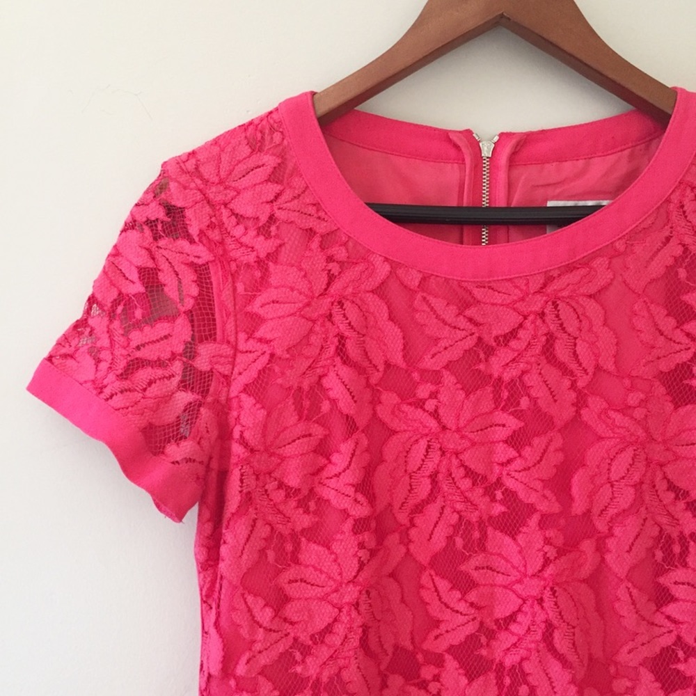 Donna Morgan Bright Pink Lace Sheath Dress - Picture 2 of 4