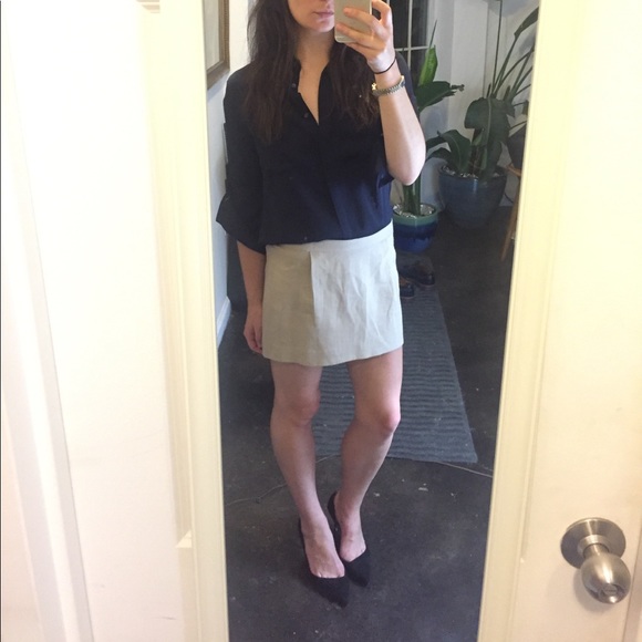 Vintage Beige Linen Mini Skirt - Picture 10 of 14