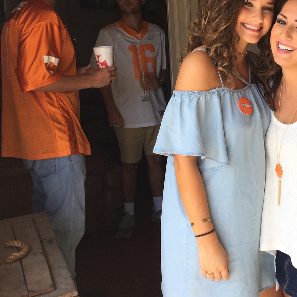 Off the shoulder jean dress