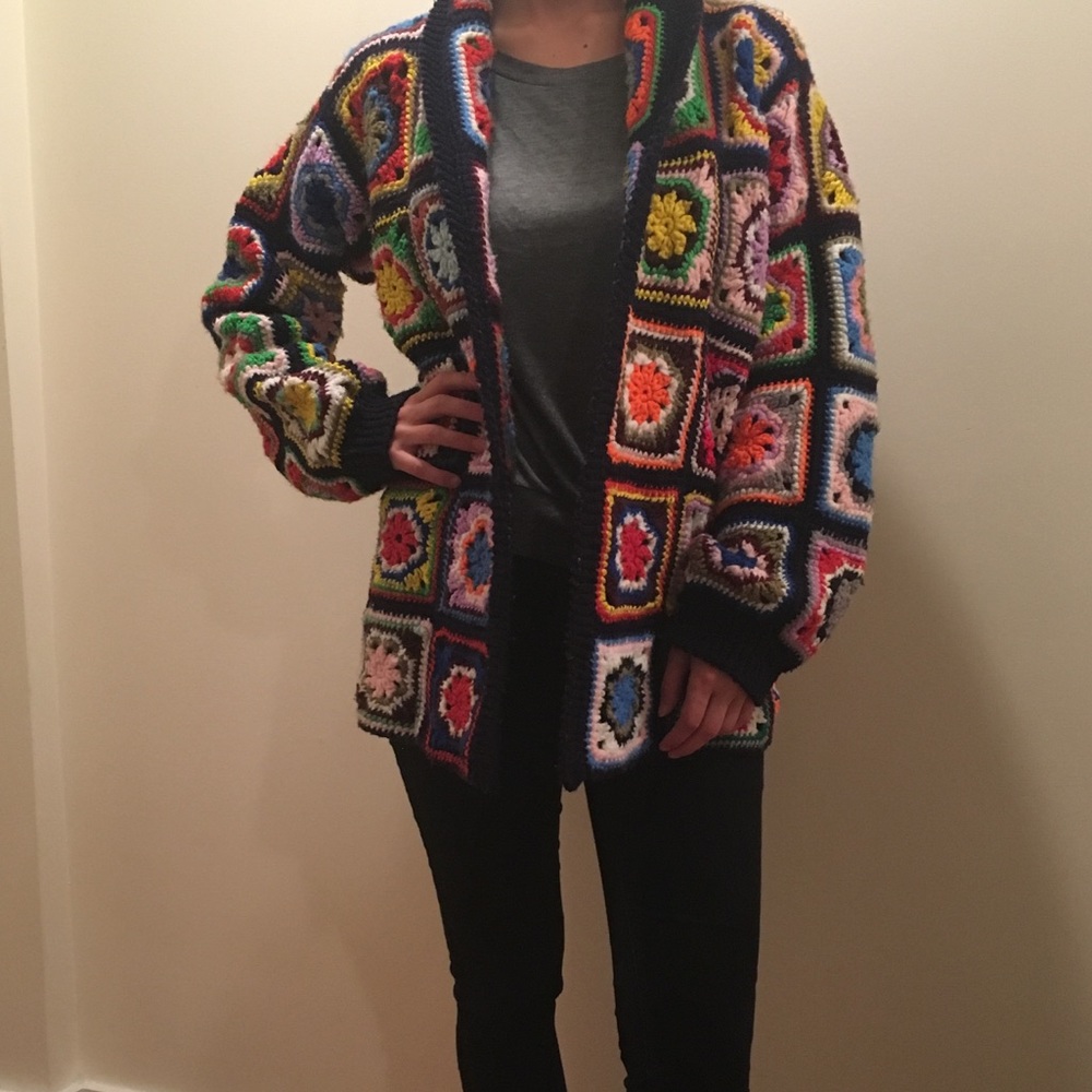 VINTAGE 70s Afghan Granny Square Sweater