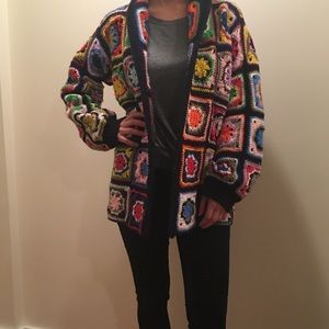 VINTAGE 70s Afghan Granny Square Sweater