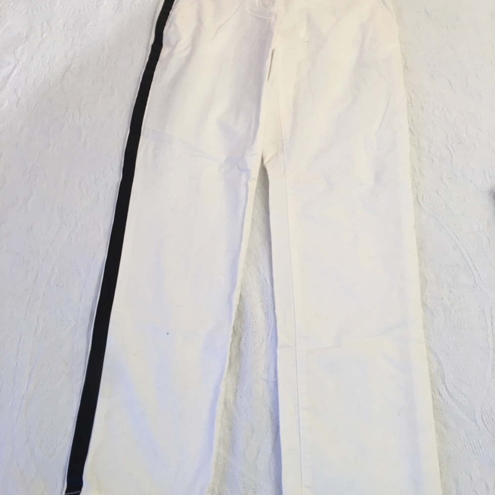 Gap cream/ white khaki's with black tuxedo stripe