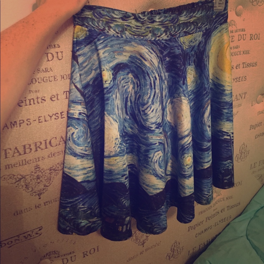 Van Gogh starry night mini skirt, size small.