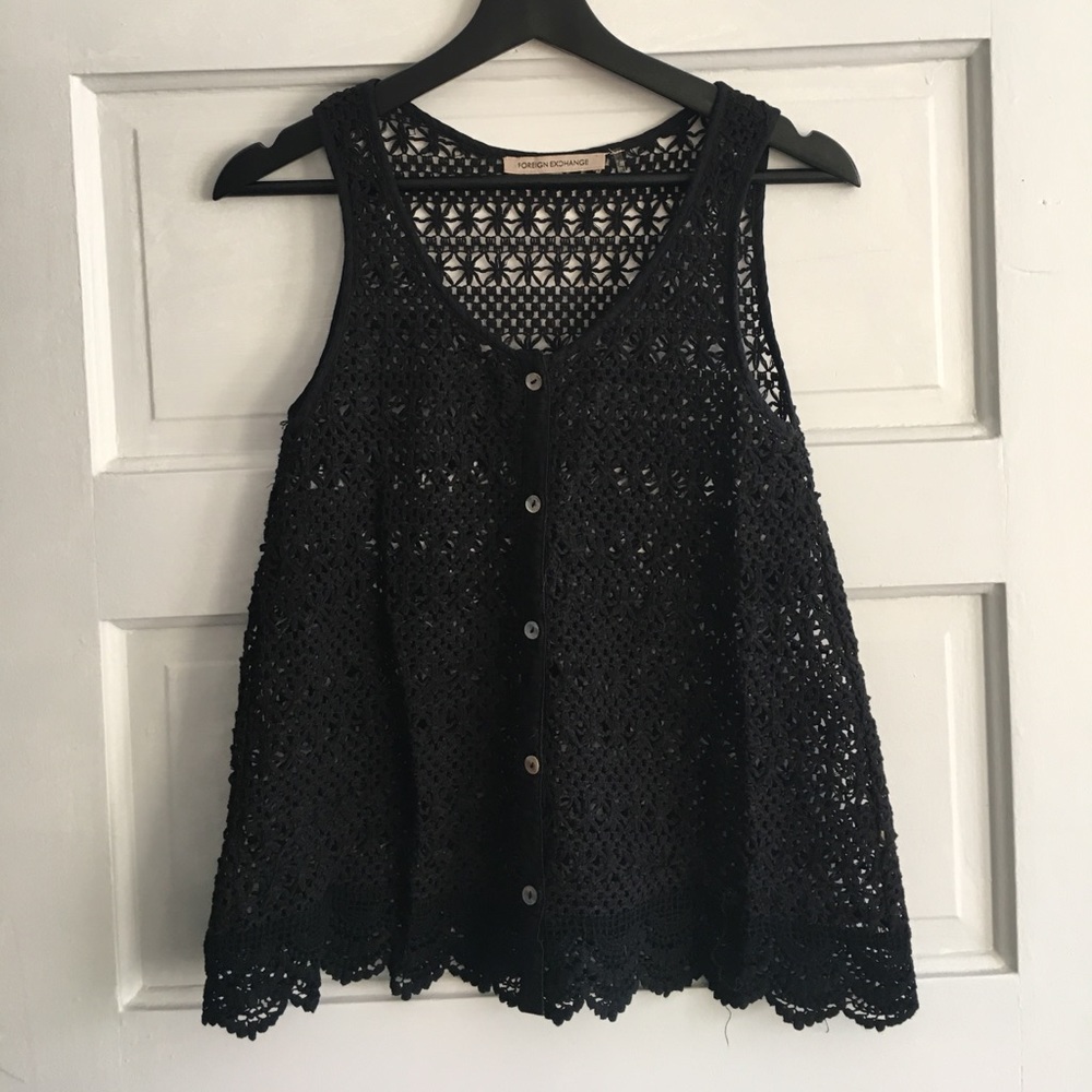 NEW black Foreign Exchange crochet tank