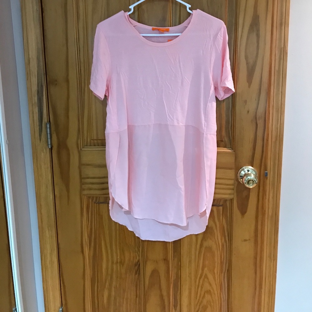 NWT. Tunic length shirt sleeve pink tee.