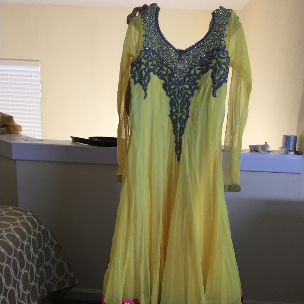 Yellow and Pink Churidar Indian outfit!