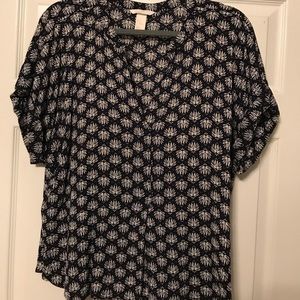 Cute navy blouse with lotus blossom print