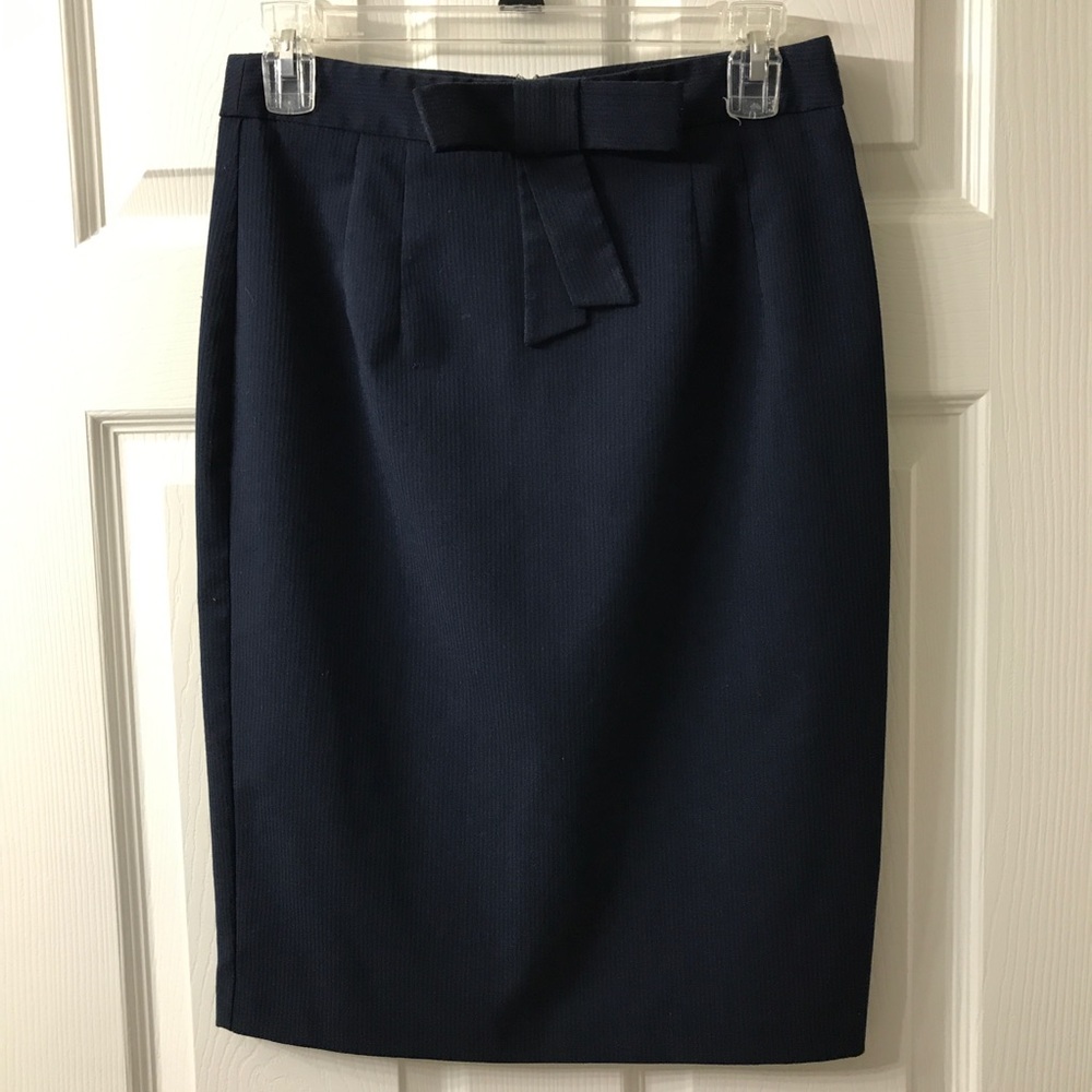 Dark Blue Pencil Skirt with Bow