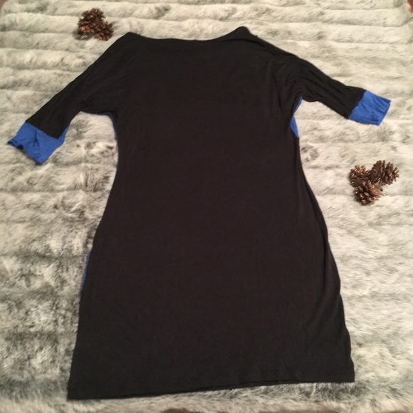 ✅Rhapsody Blue & Black Fitted Dress Cowl Neck Sz M - Picture 4 of 7