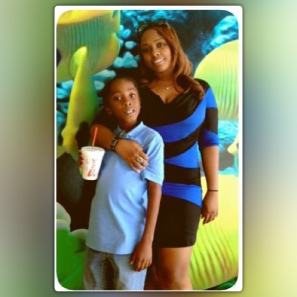 ✅Rhapsody Blue & Black Fitted Dress Cowl Neck Sz M - Picture 7 of 7