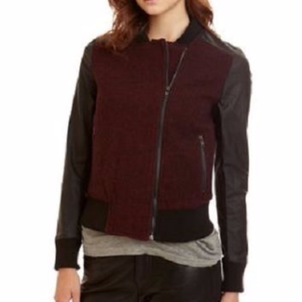 Isabel Lu Mixed Media Faux Leather Bomber Jacket