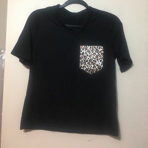Black Tee with a Cheetah Pocket