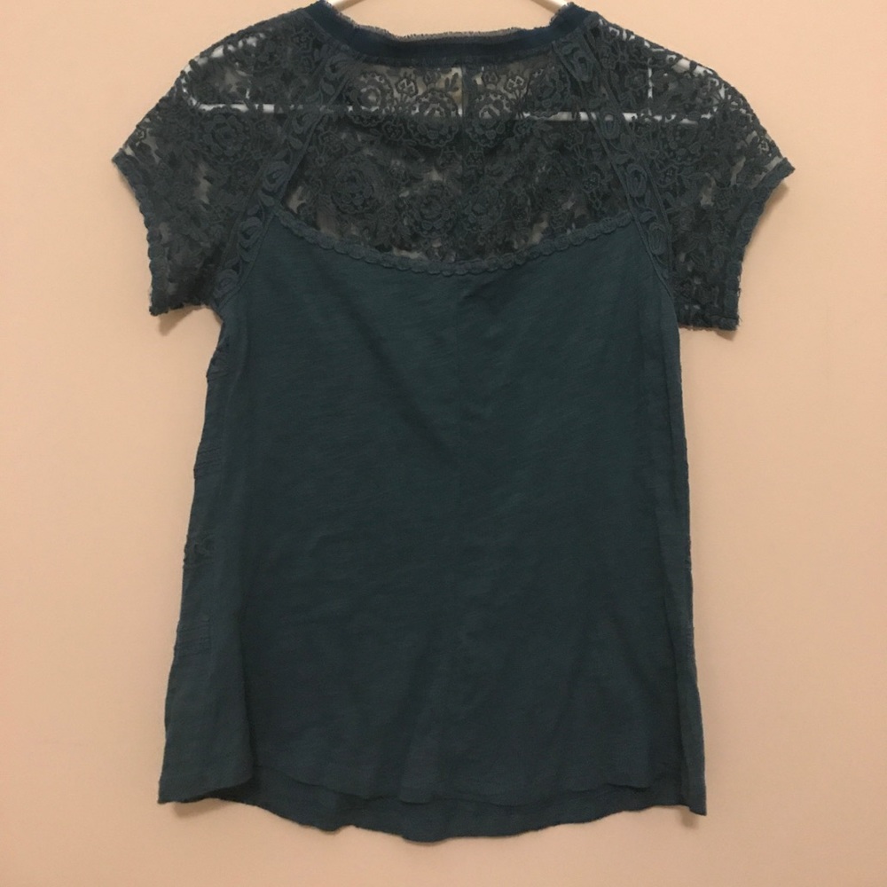 Anthropologie Gossamer Teal Lace Tee - Picture 2 of 4