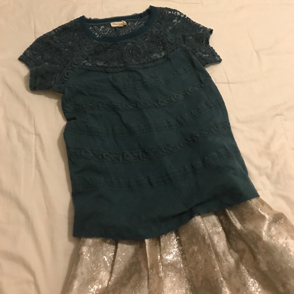Anthropologie Gossamer Teal Lace Tee - Picture 3 of 4