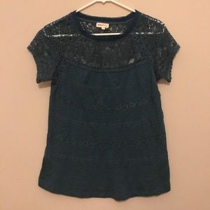 Anthropologie Gossamer Teal Lace Tee