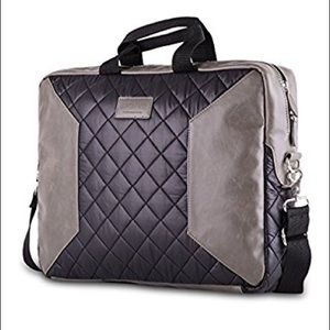 Caison black and grey leather laptop bag cute