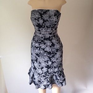 LOFT Strapless Black and White Floral dress
