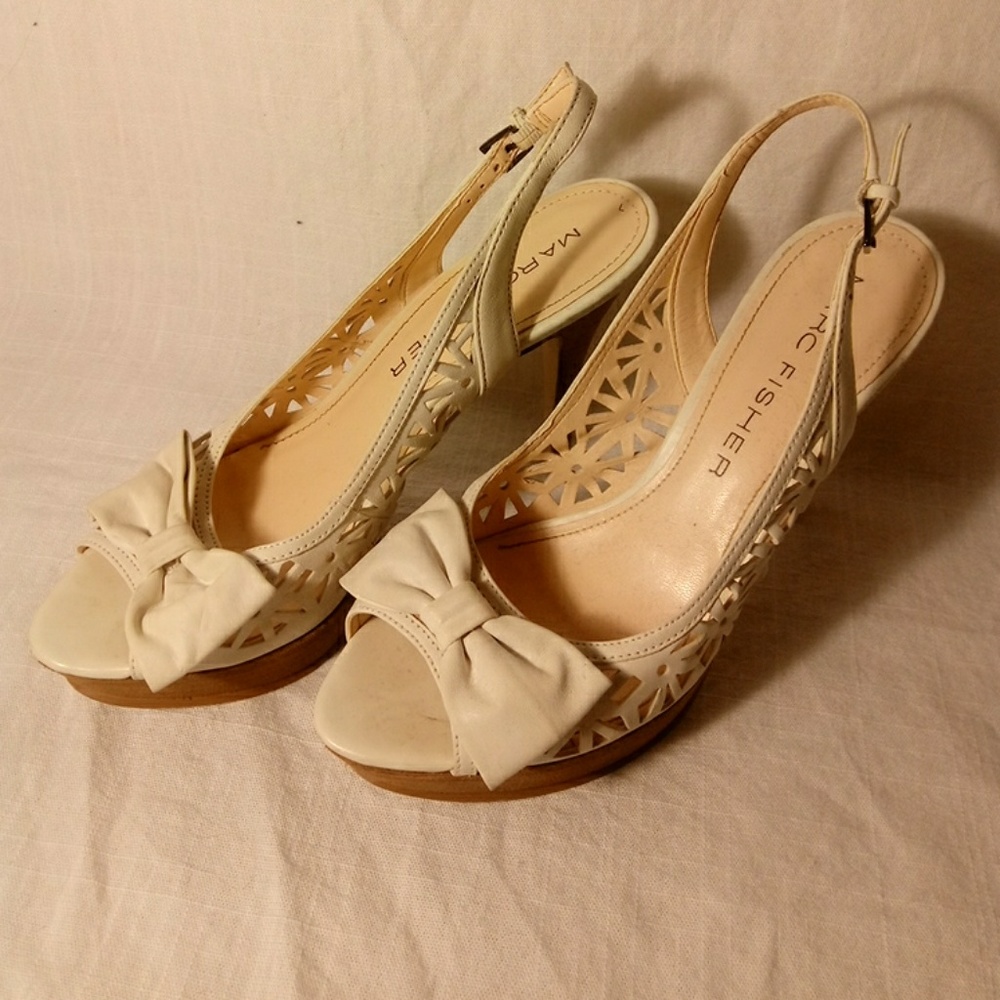 Marc Fisher white heels with bow