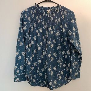 J.Crew Chambray Floral Long Sleeve Top