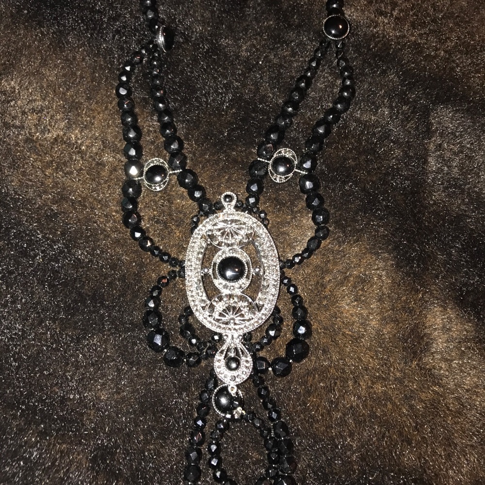 Black Beaded Victorian Style Necklace