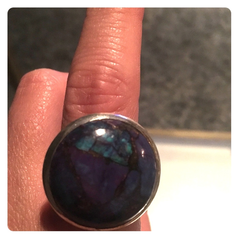 Purple turquoise, silver adjustable ring