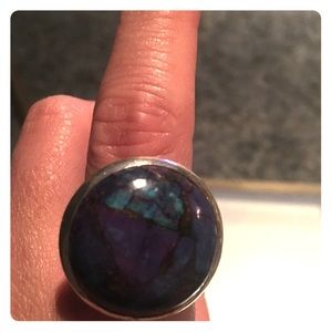 Purple turquoise, silver adjustable ring