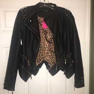 Black studded leather rocker biker jacket