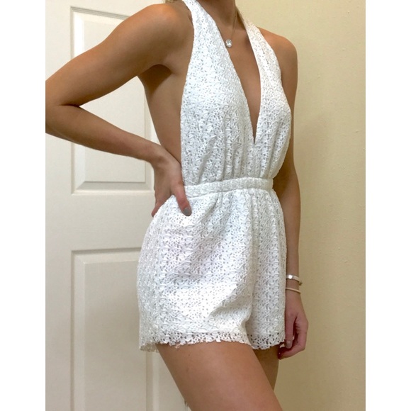 Sabo Skirt Dresses & Skirts - White sexy low cut halter romper