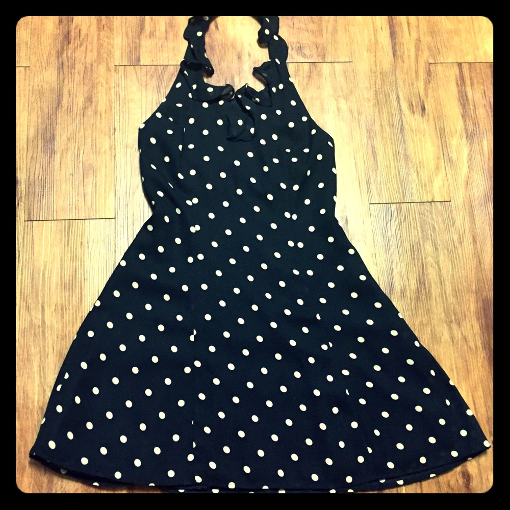 Vintage black & white polkadot halter dress sz 3