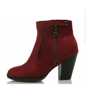 Burgundy Faux Suede Ankle Booties
