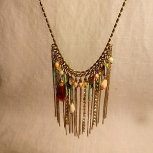 Colorful fringe and charm bohemian necklace