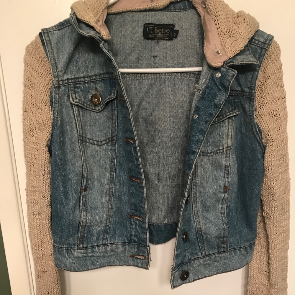 Jean jacket with super cute removable hoodie .