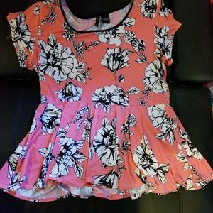 New directions pink floral peplum top