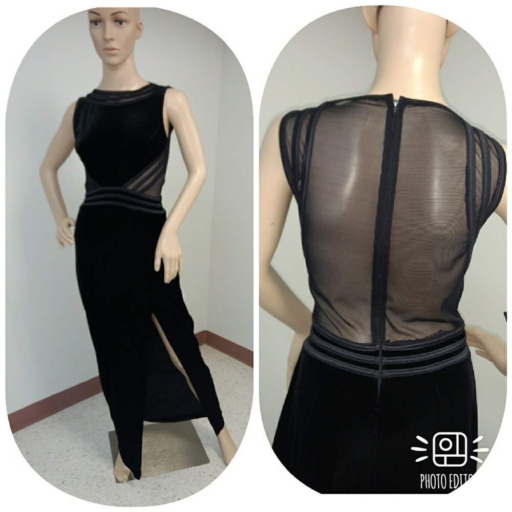 Tadashi Black Velvet & Sheer Formal Dress Gown