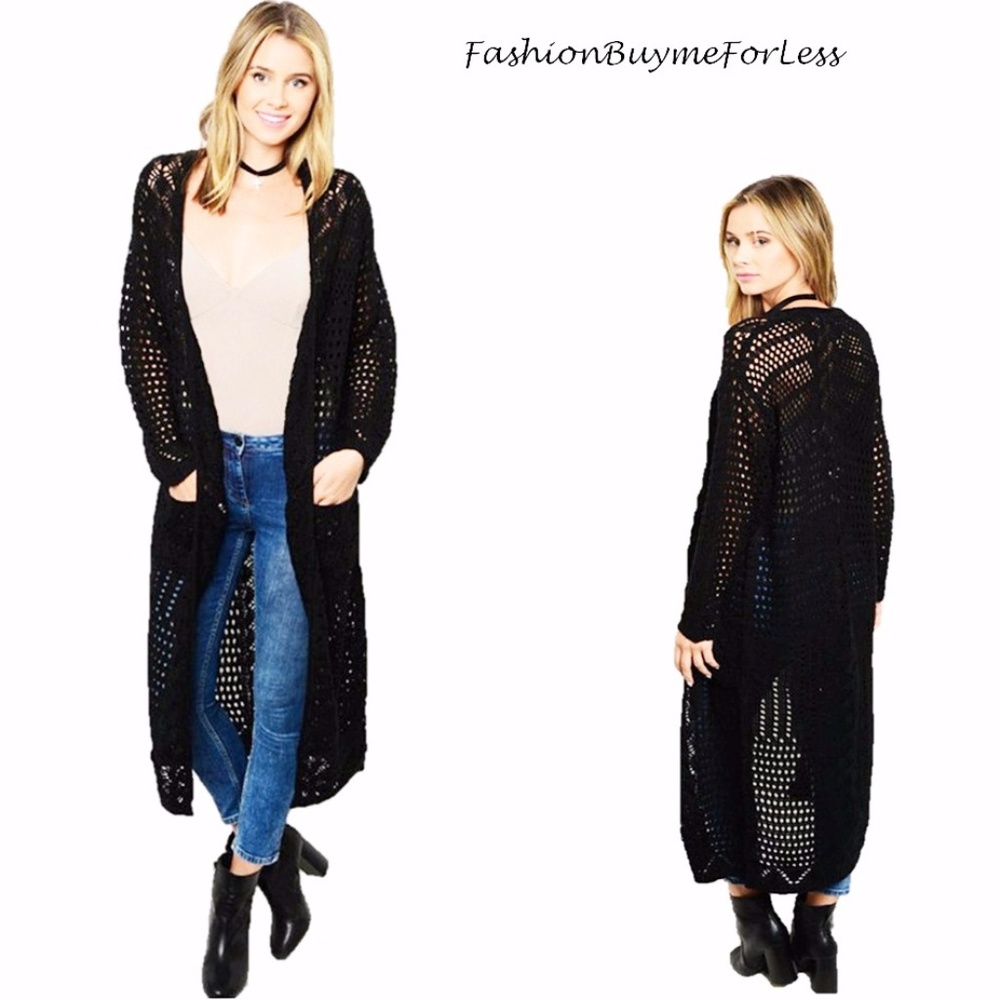 BOHO Open Eyelet Knit Long Sweater Cardigan Top