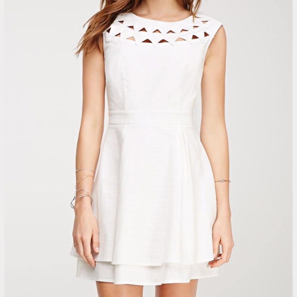 White Cut Out Detailed Dress (Skater)