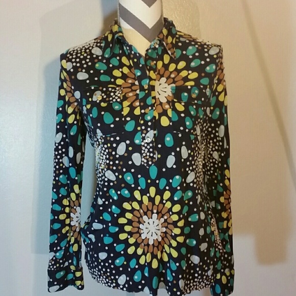 Tory Burch Tops - Tory Burch 100% silk navy floral top